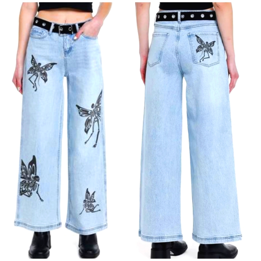 HOT TOPIC Sweet Society Fairy Skeleton Jeans Straight Leg ~ NWOT
